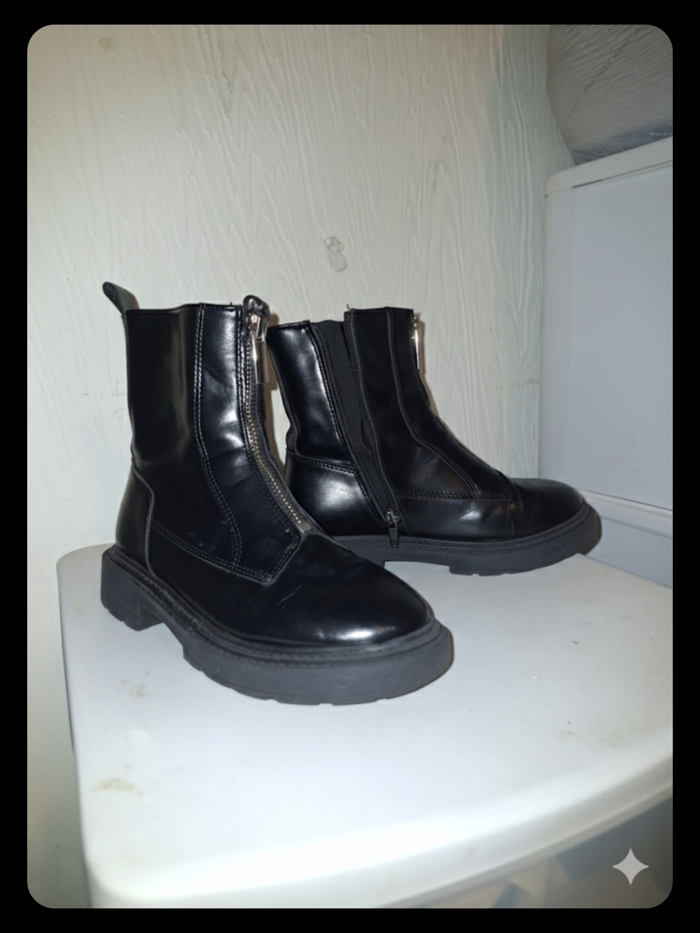 Zara Black Front-Zip Chunky Sole Ankle Boots